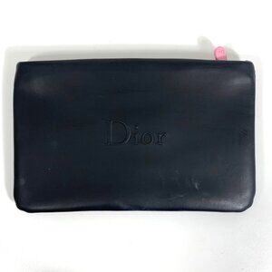 Christian Dior Embossed Lightweight Black Makeup Pouch/Clutch, Pink Zipper Pull